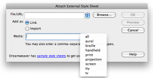 Media typer i CSS - Adobe Dreamweaver