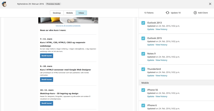MailChimp - Inbox Preview. Skjermbilde.