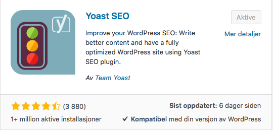 Yoast SEO plugin. Skjermbilde.