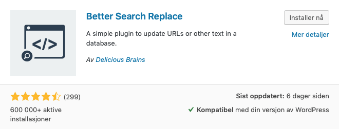 Søk og erstatt plugin for WordPress med Better Search Replace.