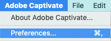 Adobe Captivate preferences. Skjermbilde.