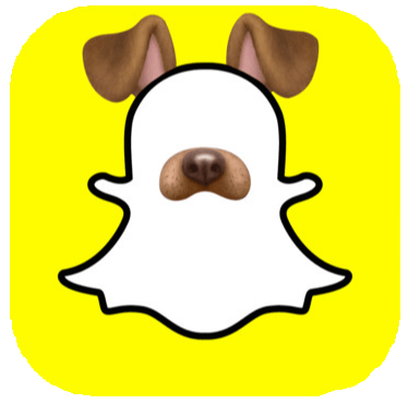 Snapchat logo med store hundeører og snute.