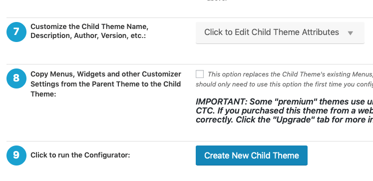 Child Theme Configurator plugin. Skjermbilde.