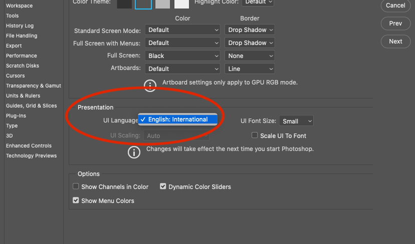 UI Language. Photoshop.