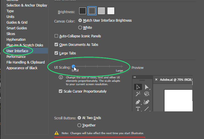 UI-scaling. Illustrator.