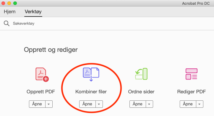 Kombiner filer i Adobe Acrobat.