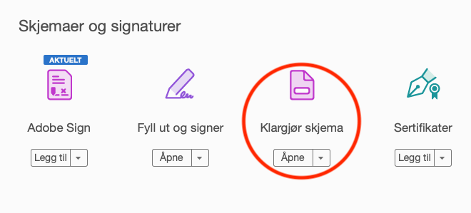 Skjema i Adobe Acrobat. Skjermbilde.