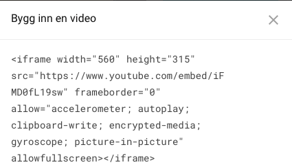 Bygg inn video, YouTube. Skjermbilde.