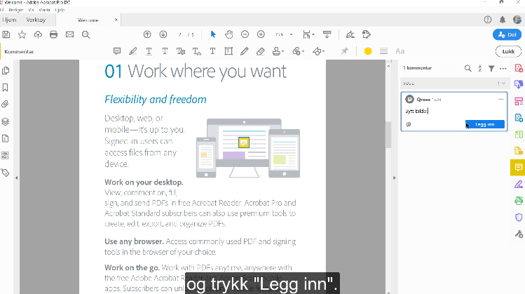 Kommentere PDF i Adobe Acrobat.