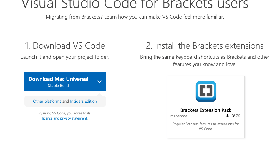 Konverter fra Brackets til Visual Studio Code
