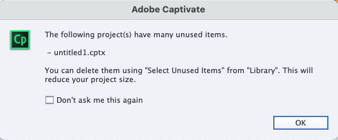 Unused items i Adobe Captivate
