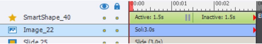 Inaktive elementer i timeline - Adobe Captivate