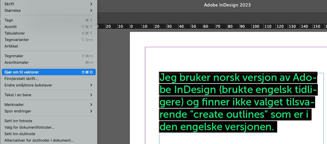 Gjør om til vektorer - norsk Adobe InDesign.