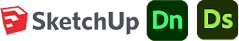 Kurs i SketchUp og rendring med Adobe 3D-verktøy. Logo.