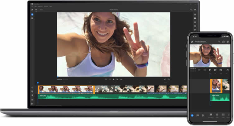 Adobe Premiere Rush. Skjermbildeillustrasjon.